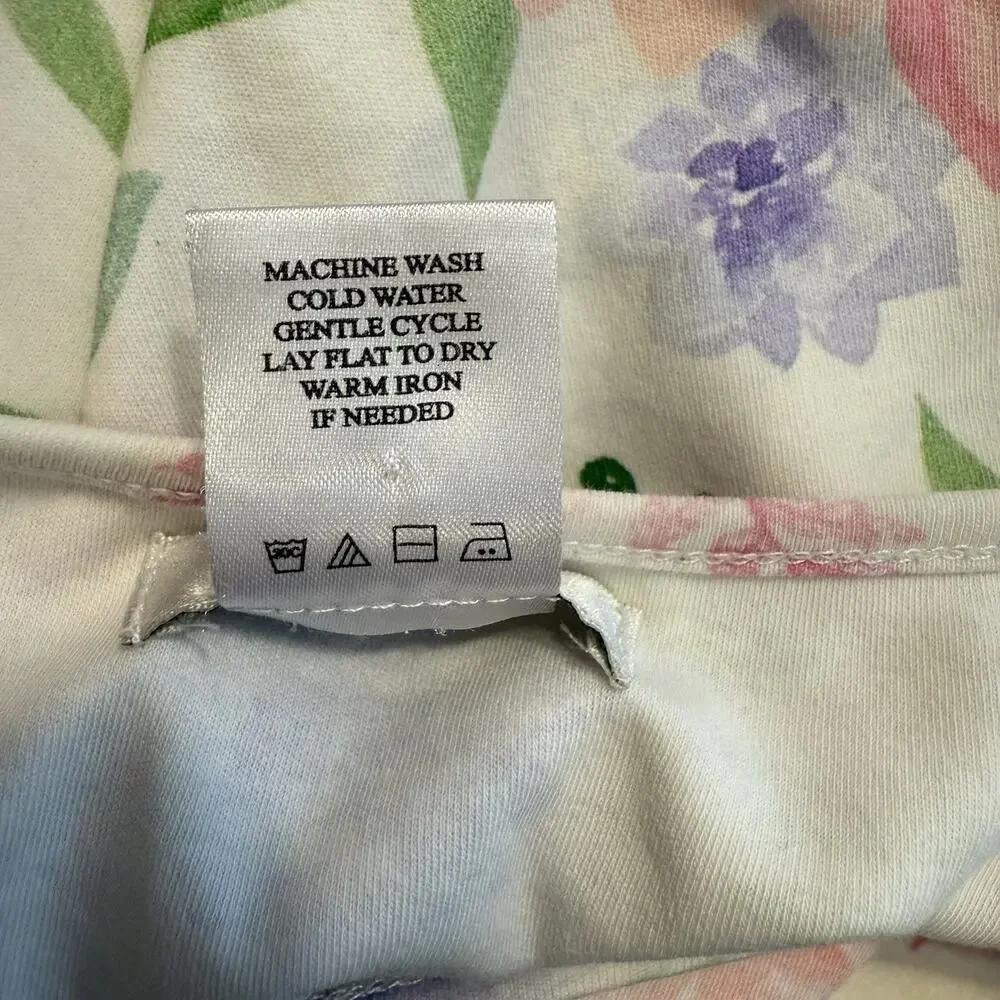 COTN Pajama Top Women XL Long‎ Sleeve White Floral Soft Pleated Grandmacore